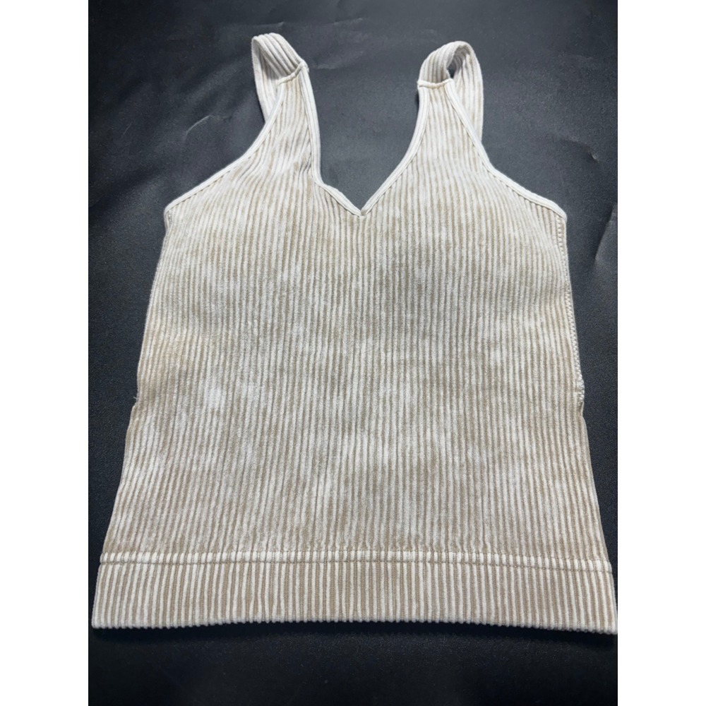 Zenana NEW Ribbed Seamless V-Neck Tank /Brami Padded Top Ash Beige Size S/M